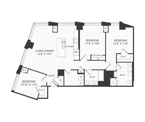 Floor plan for 3 beds, 2 baths, 1503 sqft
