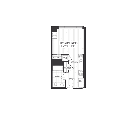 Floor plan for studio, 1 bath, 466 sqft