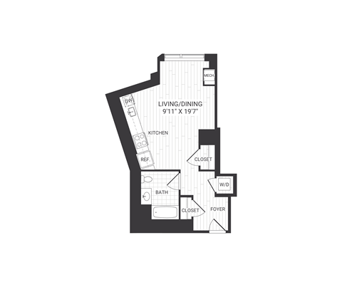 Floor plan for studio, 1 bath, 475 sqft