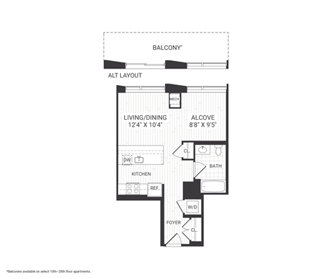 Floor plan for studio, 1 bath, 548 sqft