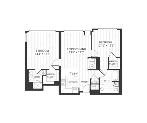 Floor plan for 2 beds, 2 baths, 1213 sqft