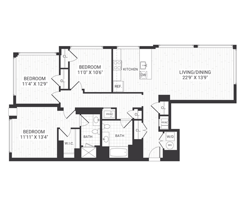 Floor plan for 3 beds, 2 baths, 1575 sqft