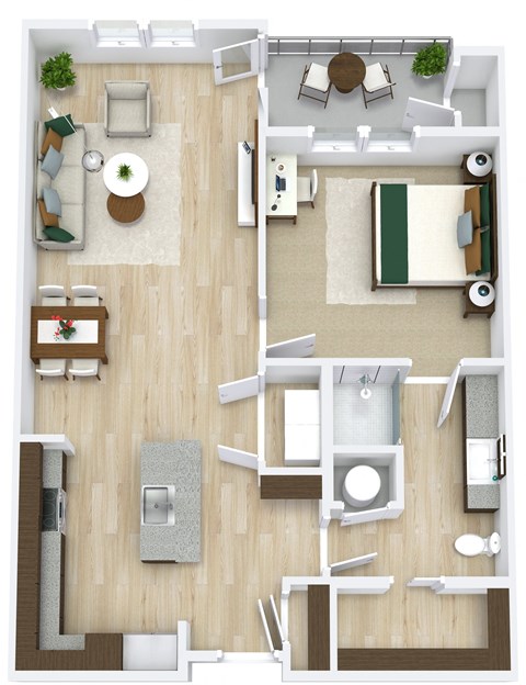 Floor plan for 1 bed, 1 bath, 845 sqft