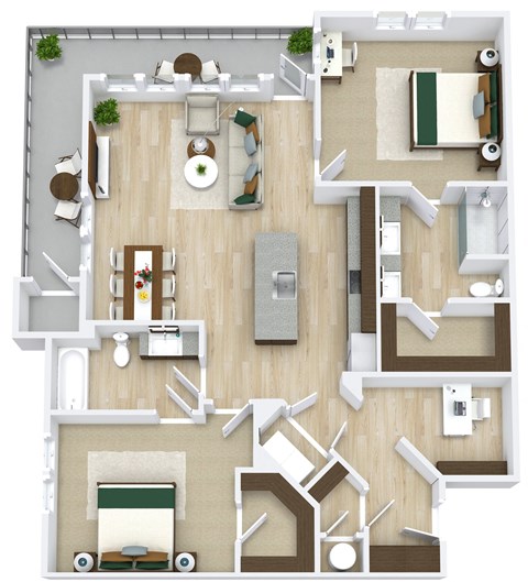 Floor plan for 2 beds, 2 baths, 1346 sqft