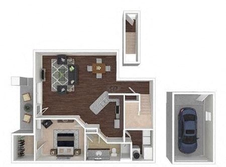 Floor plan for 1 bed, 1 bath, 1058 sqft