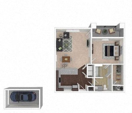 Floor plan for 1 bed, 1 bath, 784 sqft