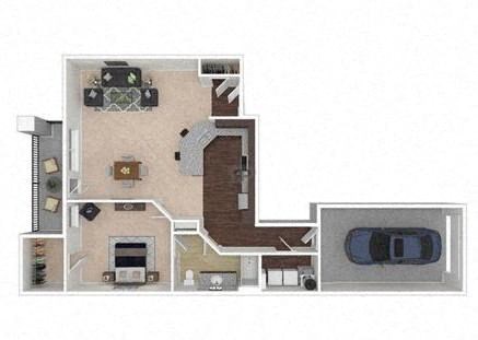 Floor plan for 1 bed, 1 bath, 935 sqft