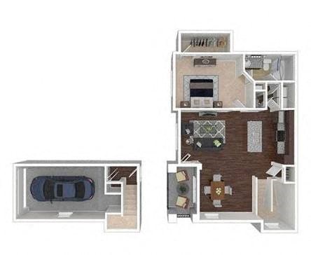 Floor plan for 1 bed, 1 bath, 995 sqft