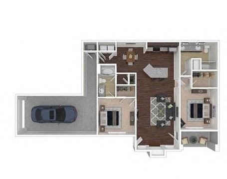 Floor plan for 2 beds, 2 baths, 1192 sqft