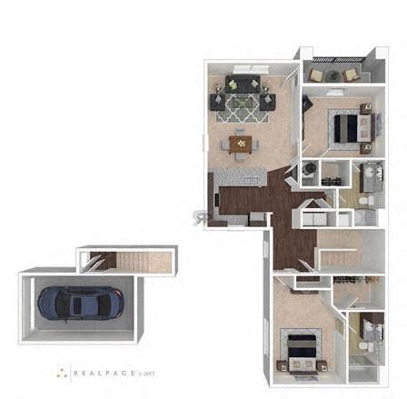 Floor plan for 2 beds, 2 baths, 1287 sqft