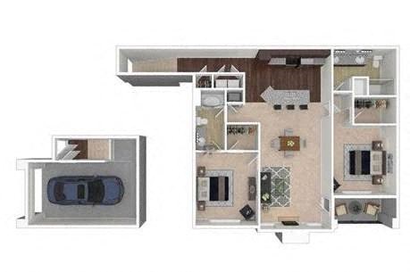 Floor plan for 2 beds, 2 baths, 1301 sqft