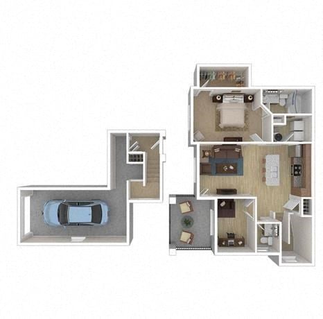 Floor plan for 1 bed, 1.5 baths, 1030 sqft