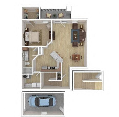 Floor plan for 1 bed, 1 bath, 1062 sqft