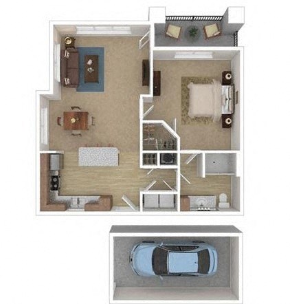 Floor plan for 1 bed, 1 bath, 882 sqft