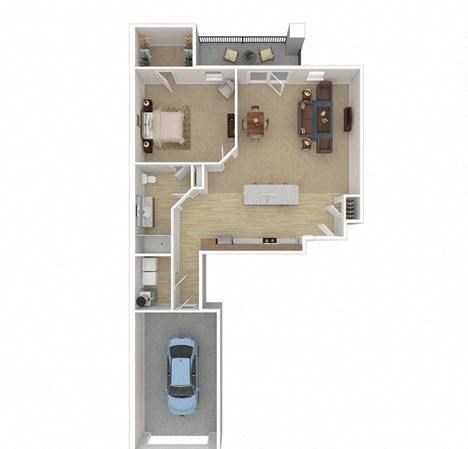 Floor plan for 1 bed, 1 bath, 943 sqft