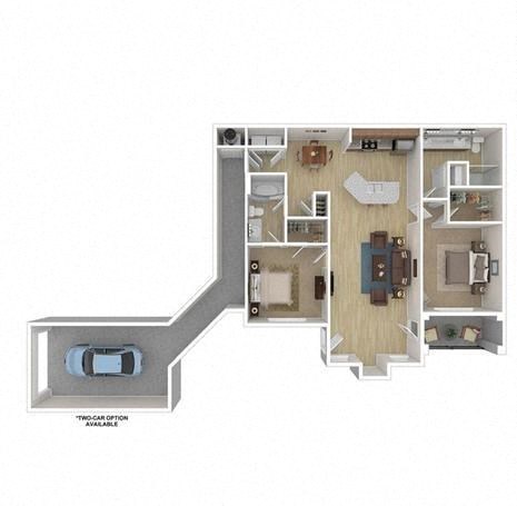 Floor plan for 2 beds, 2 baths, 1206 sqft