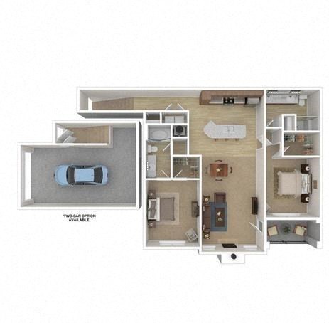 Floor plan for 2 beds, 2 baths, 1353 sqft