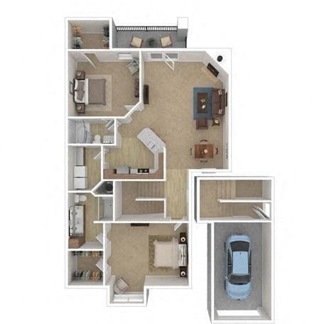 Floor plan for 2 beds, 2 baths, 1398 sqft