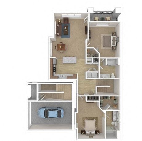 Floor plan for 2 beds, 2 baths, 1404 sqft