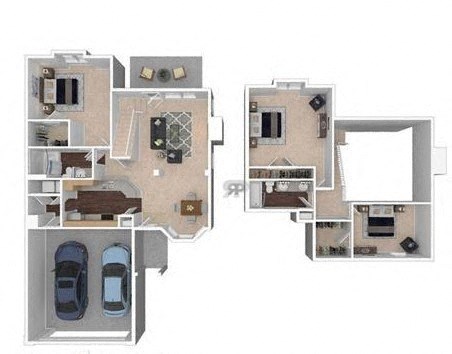 Floor plan for 3 beds, 2 baths, 1609 sqft
