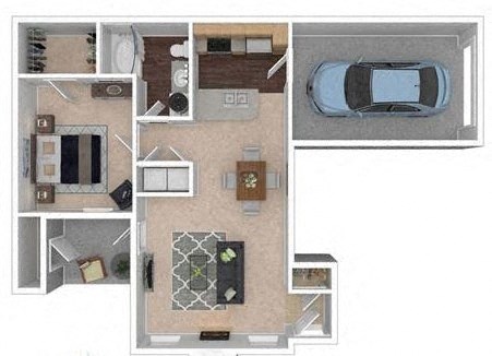 Floor plan for 1 bed, 1 bath, 772 sqft