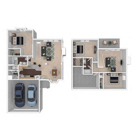 Floor plan for 3 beds, 2 baths, 1743 sqft