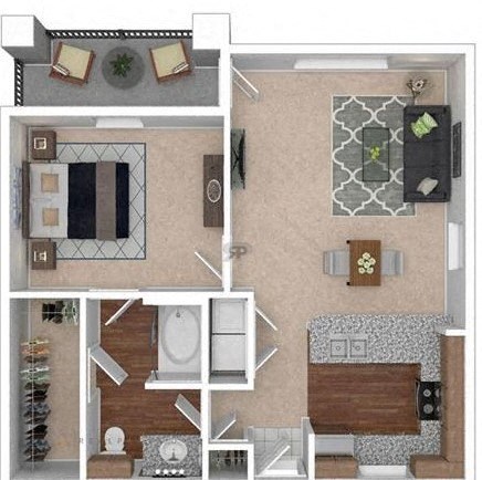 Floor plan for 1 bed, 1 bath, 784 sqft