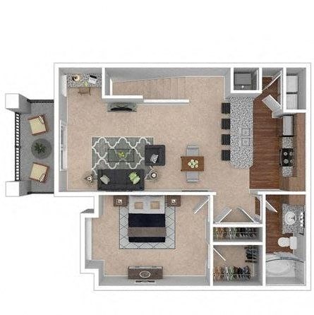 Floor plan for 1 bed, 1 bath, 870 sqft