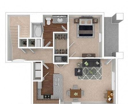 Floor plan for 1 bed, 1 bath, 883 sqft