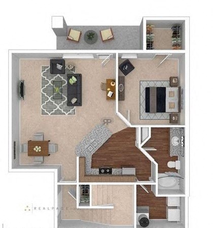 Floor plan for 1 bed, 1 bath, 984 sqft
