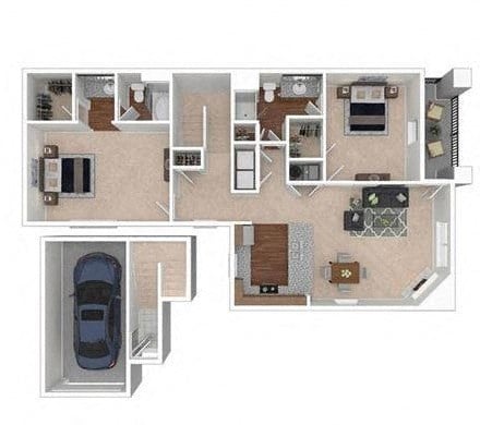 Floor plan for 2 beds, 2 baths, 1289 sqft