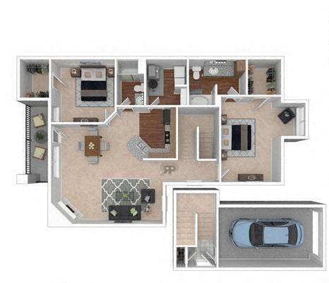 Floor plan for 2 beds, 2 baths, 1302 sqft