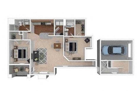 Floor plan for 2 beds, 2 baths, 1416 sqft