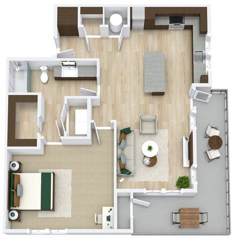 Floor plan for 1 bed, 1 bath, 934 sqft