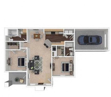 Floor plan for 2 beds, 2 baths, 1060 sqft