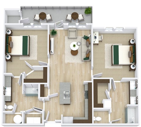 Floor plan for 2 beds, 2 baths, 1159 sqft