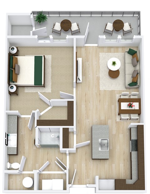 Floor plan for 1 bed, 1 bath, 788 sqft