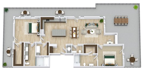 Floor plan for 2 beds, 2.5 baths, 1594 sqft