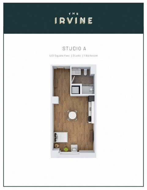 Floor plan for studio, 1 bath, 430 sqft