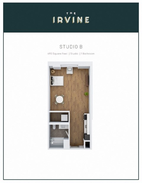 Floor plan for studio, 1 bath, 490 sqft