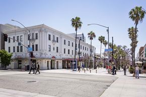 Santa Monica apartment for rent - A street scene with a crosswalk and palm trees.