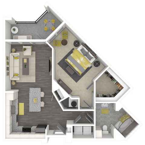 Floor plan for 1 bed, 1 bath, 784 sqft