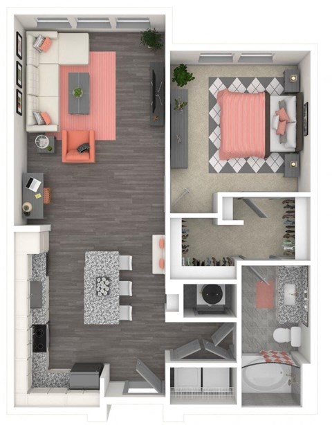 Floor plan for 1 bed, 1 bath, 810 sqft