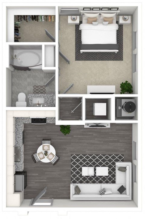 Floor plan for 1 bed, 1 bath, 619 sqft