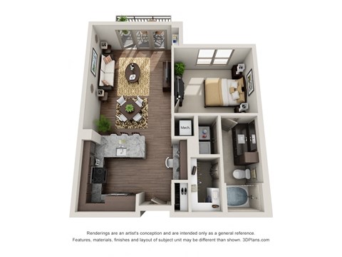 Floor plan for 1 bed, 1 bath, 762 sqft