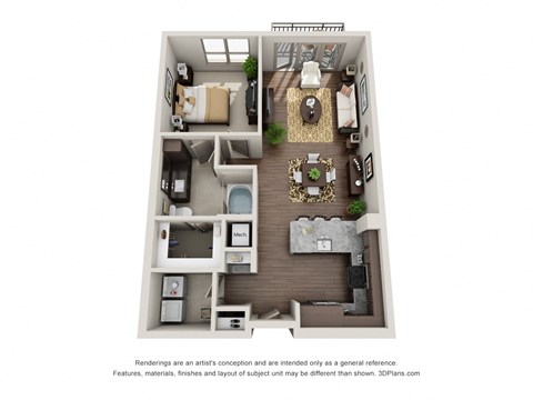Floor plan for 1 bed, 1 bath, 820 sqft