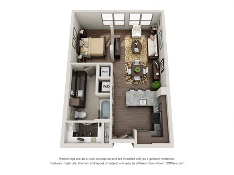 Floor plan for studio, 1 bath, 685 sqft