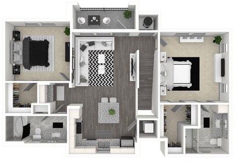 Floor plan for 2 beds, 2 baths, 1156 sqft