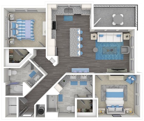 Floor plan for 2 beds, 2 baths, 1120 sqft