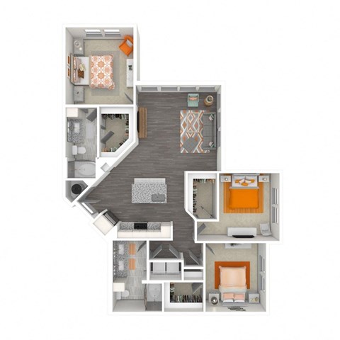Floor plan for 3 beds, 2 baths, 1361 sqft